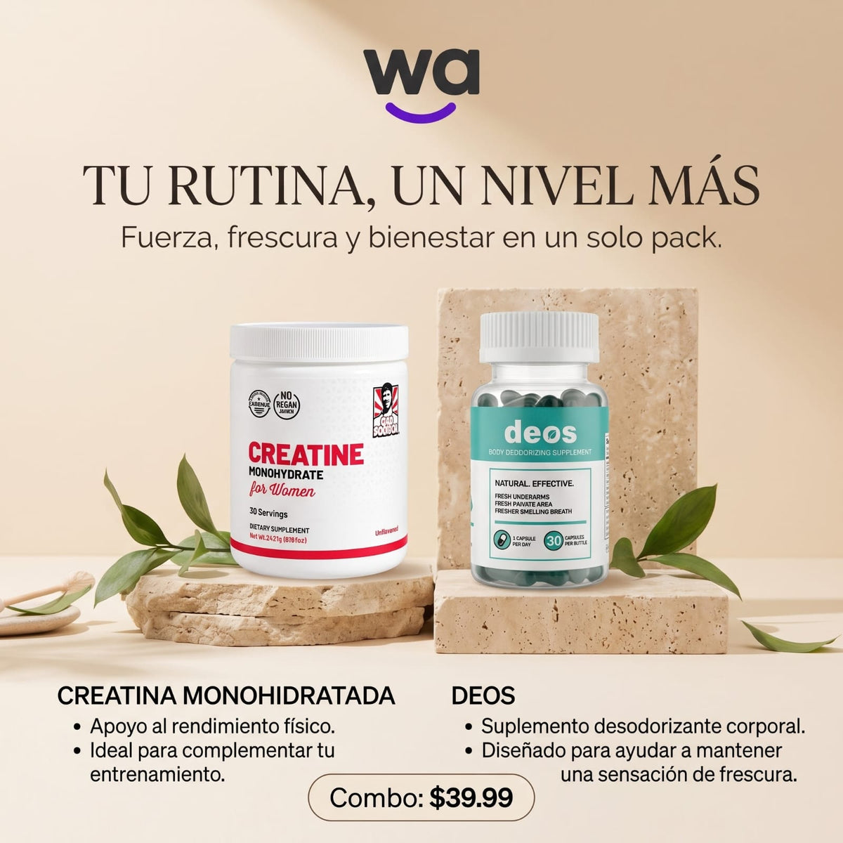 Creatina monohidratada y Deos
